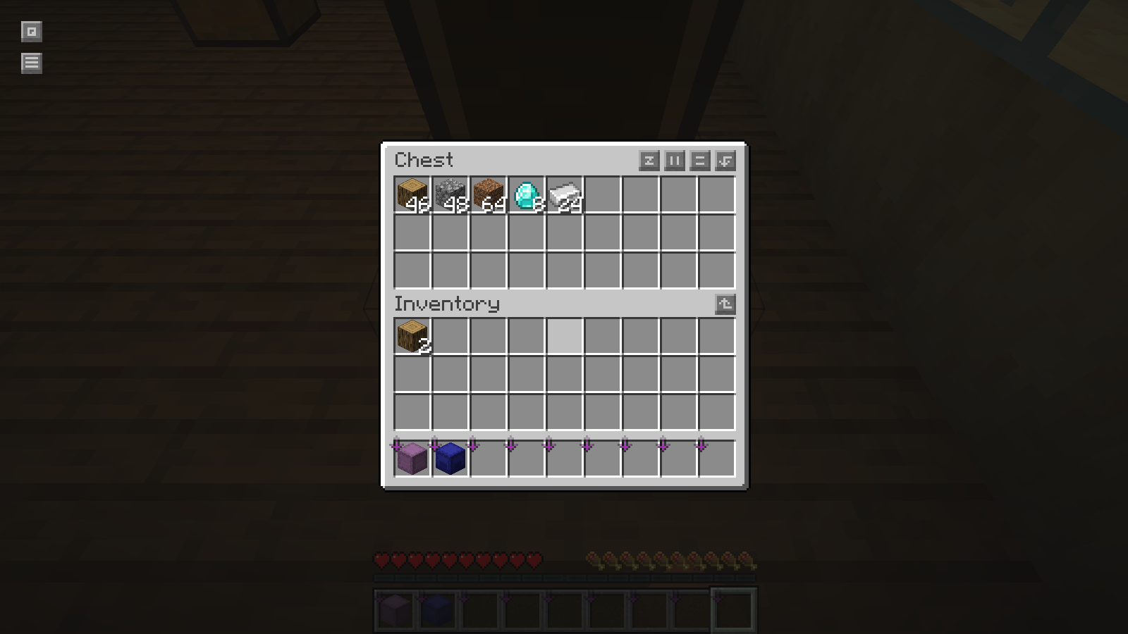 The relocated chest retains its five original item stacks.