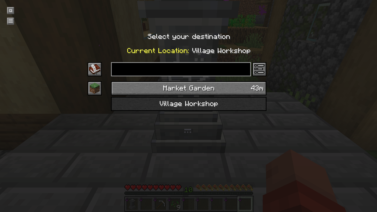 The Survival travel menu lists Market Garden 48 meters away.