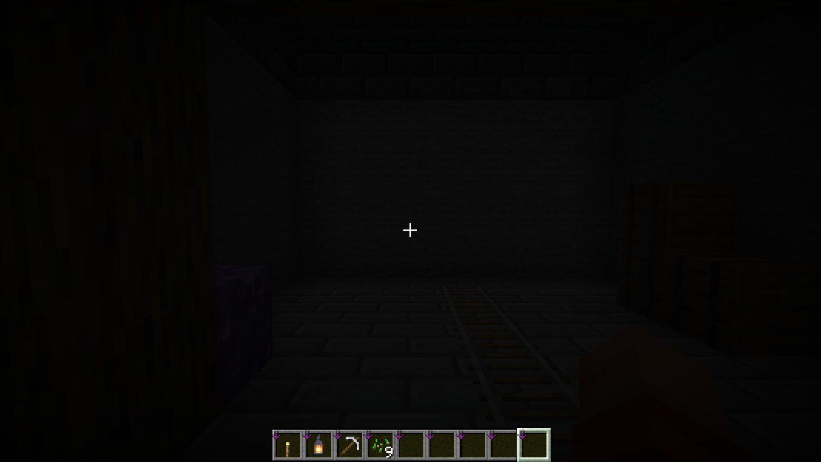 The underground corridor with an empty hand before selecting a light source.