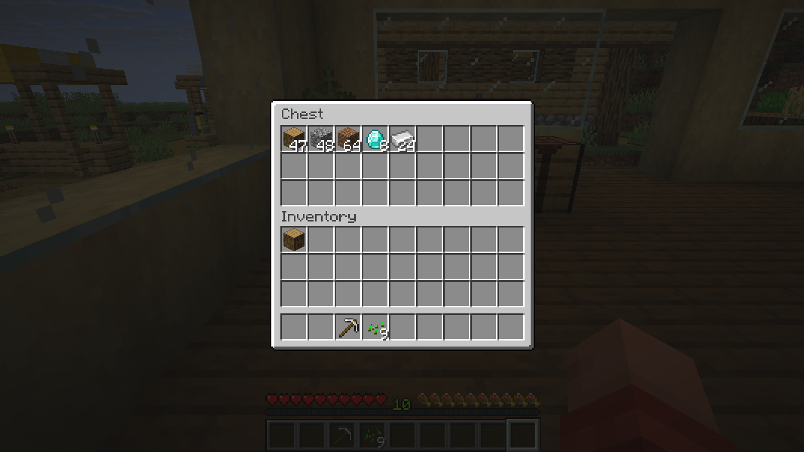 One wheel step leaves 47 logs in the chest and one log in player inventory.