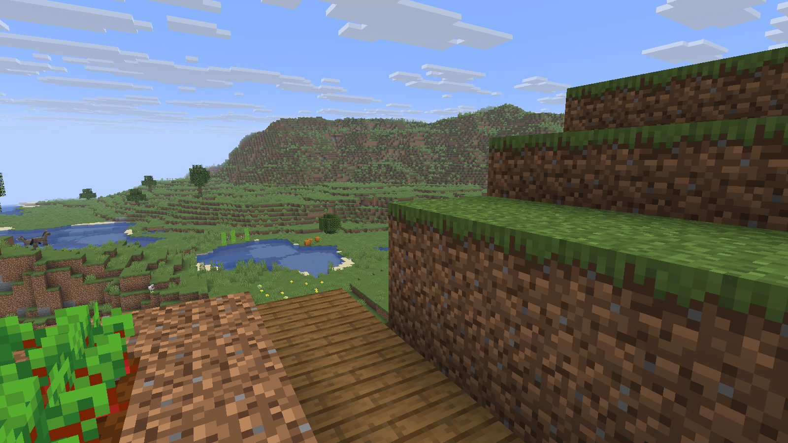 Default textures on the grass, dirt and wood beside the garden.