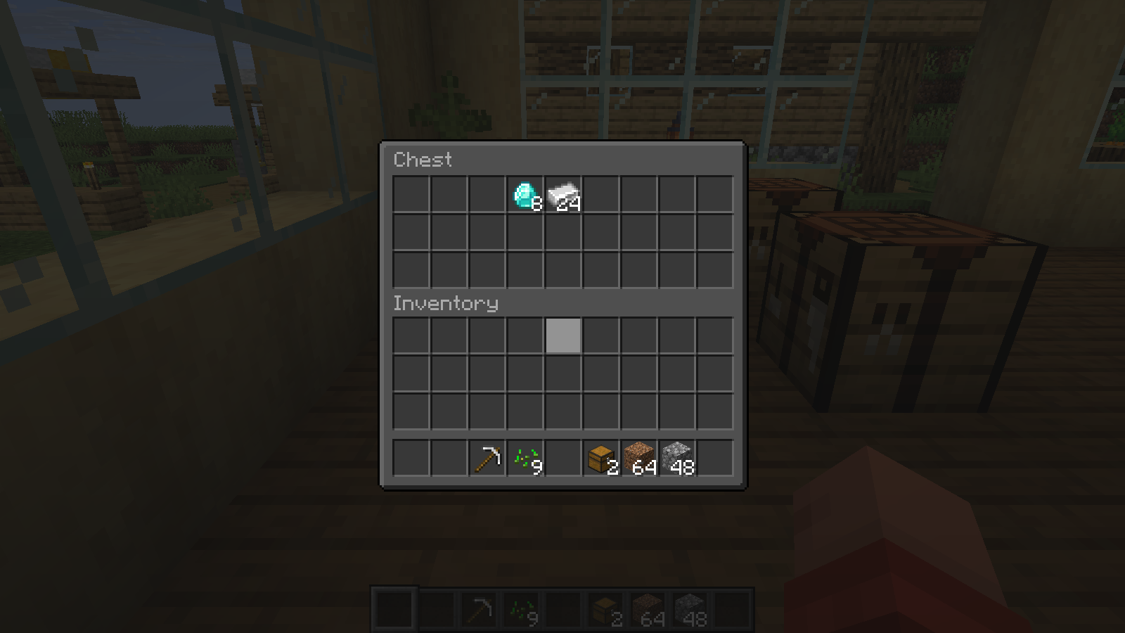 Default Dark Mode gives the chest panel and inventory slots dark backgrounds.