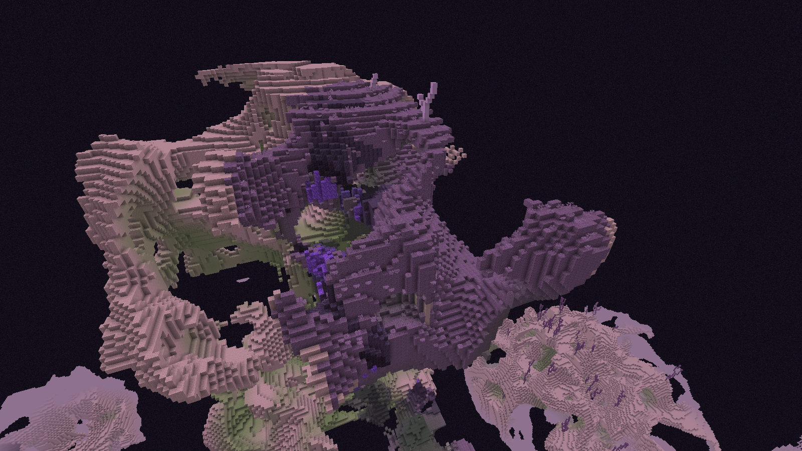 Tall layered islands and open arches in Nullscape terrain near the Shadowlands target.