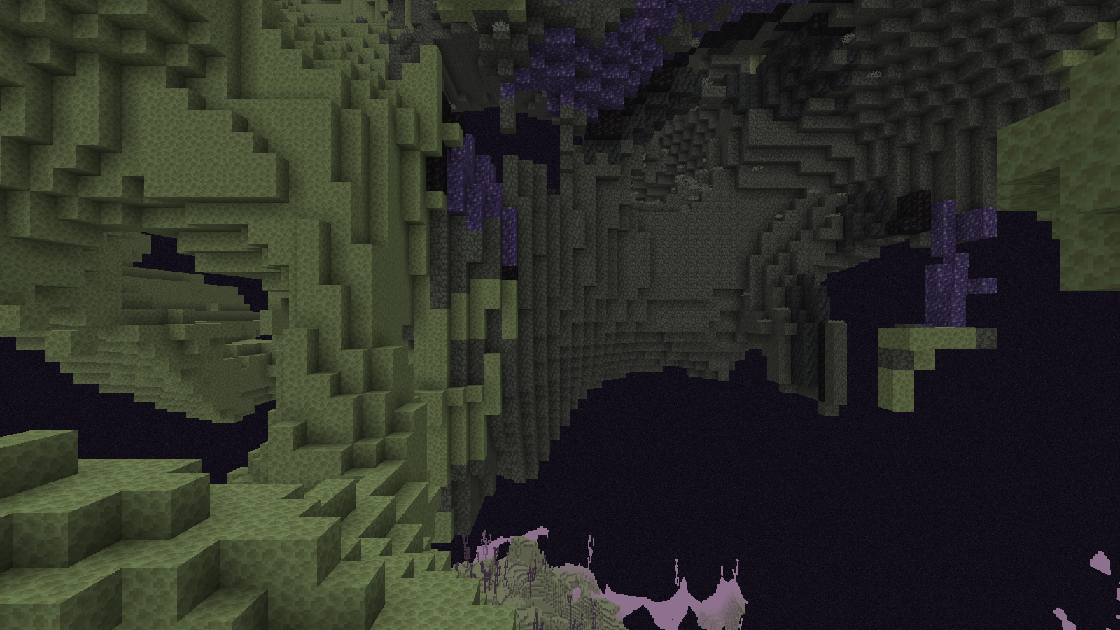 The underside of a large island arch, with pale end stone, dark rock and crystals.