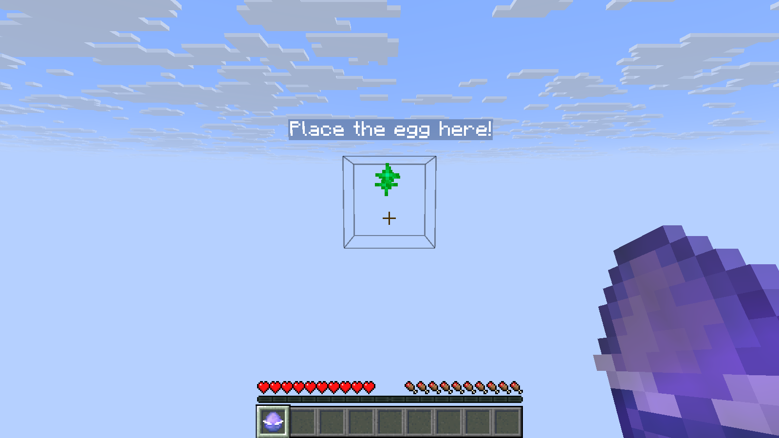 The collected Mysterious Egg is selected while the tutorial marks the barrier where it should be placed.