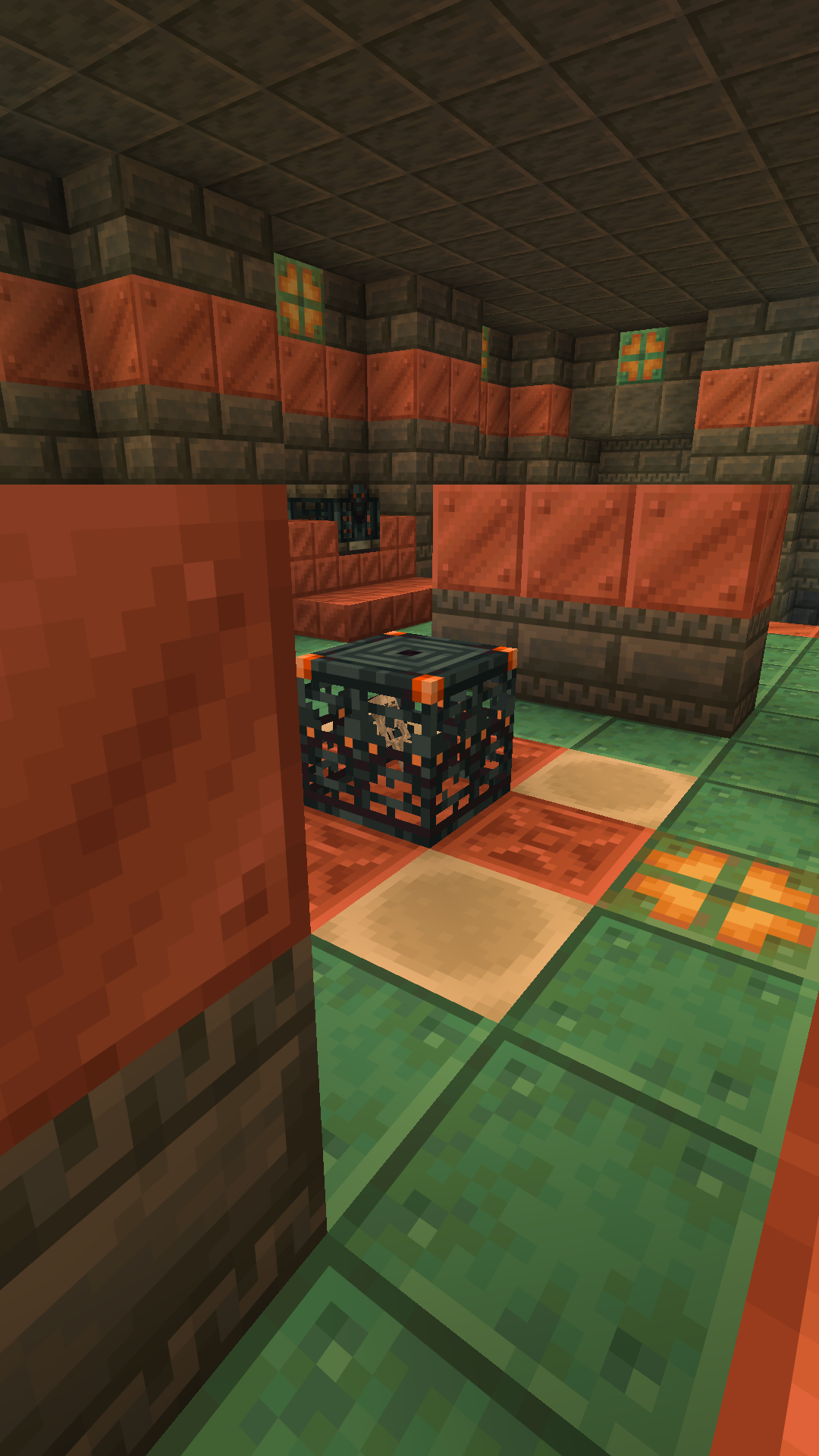 A trial spawner photographed during the same Java 1.21.11 Spectator survey. This frame does not show a completed encounter or earned loot.