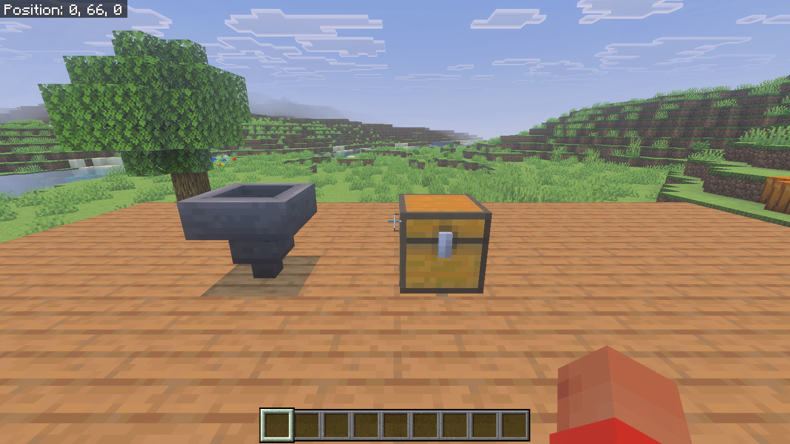 The same platform and containers with Canopy text and grid lines removed, while Minecraft Position remains at the upper left.