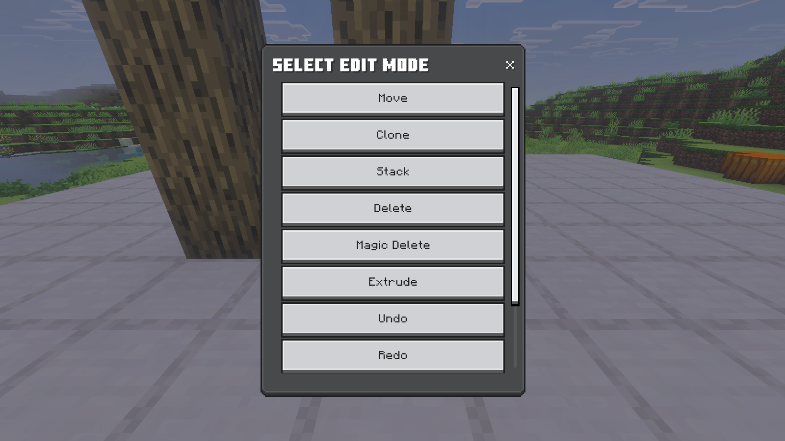 The real Nudge Select Edit Mode form lists Move, Clone, Stack, Delete, Magic Delete, Extrude, Undo and Redo.