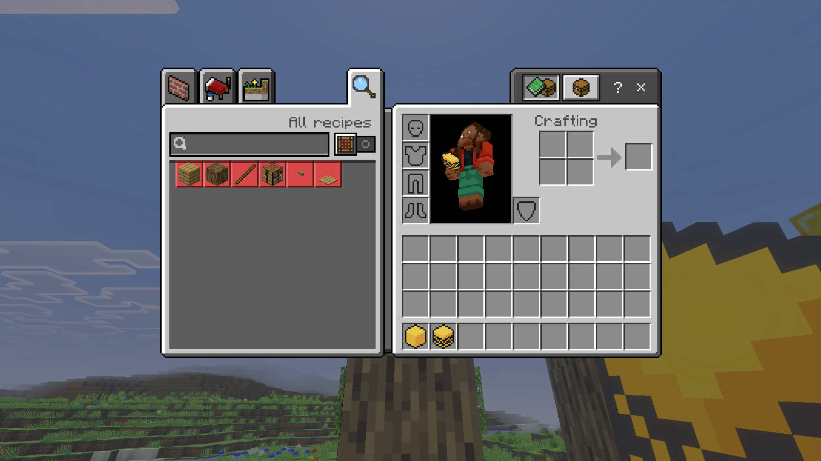Native inventory after finishing the arch, showing empty material slots and the two Construct tools.