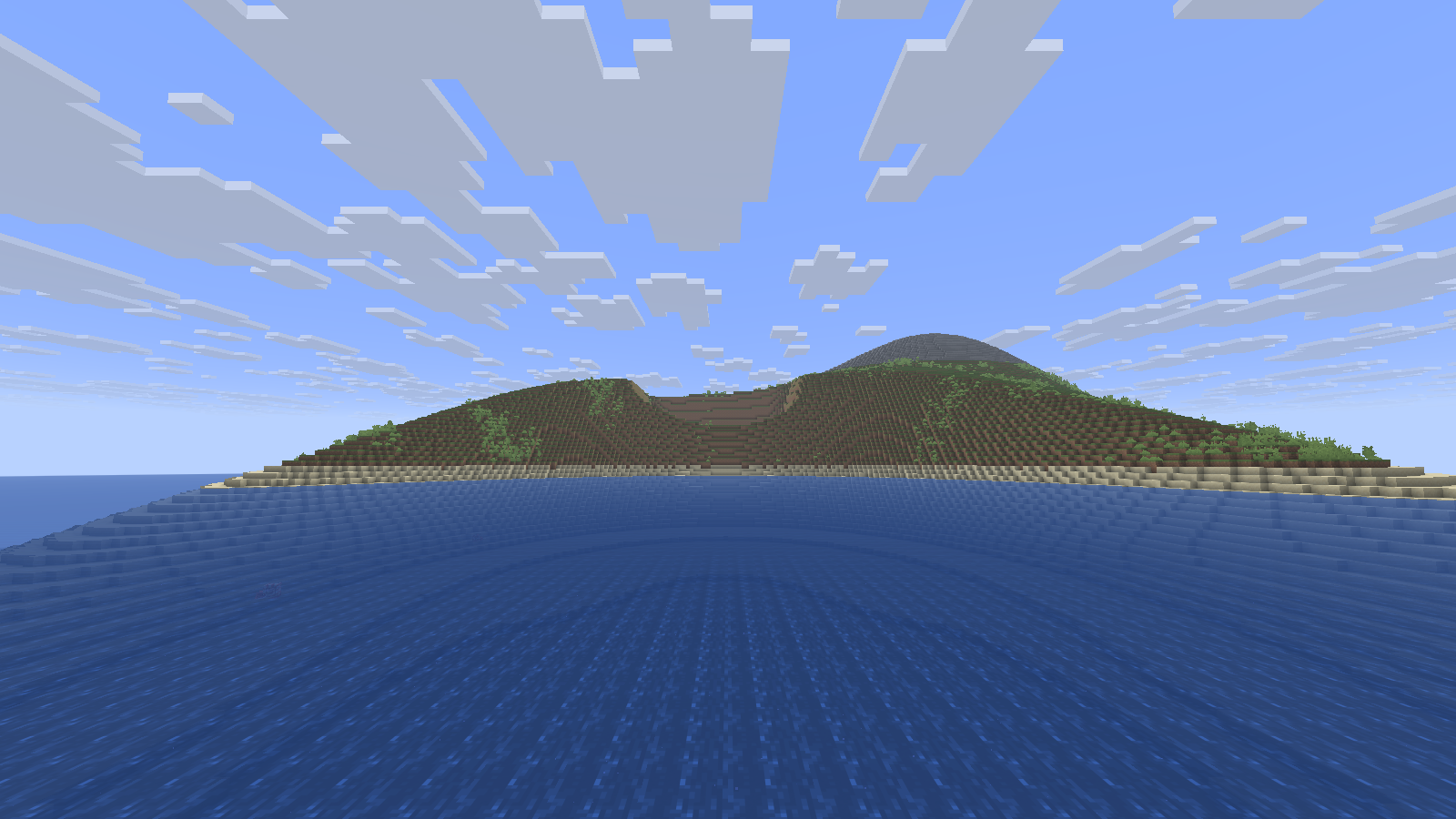 Water-level view of the channel, stepped shore and hillside.
