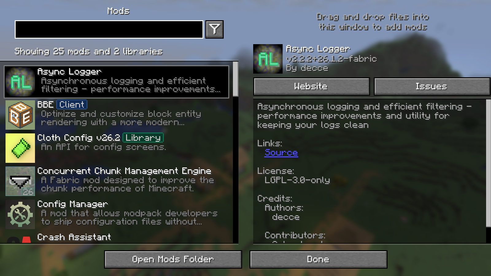 The installed Mods screen in this exact Adrenaline instance.
