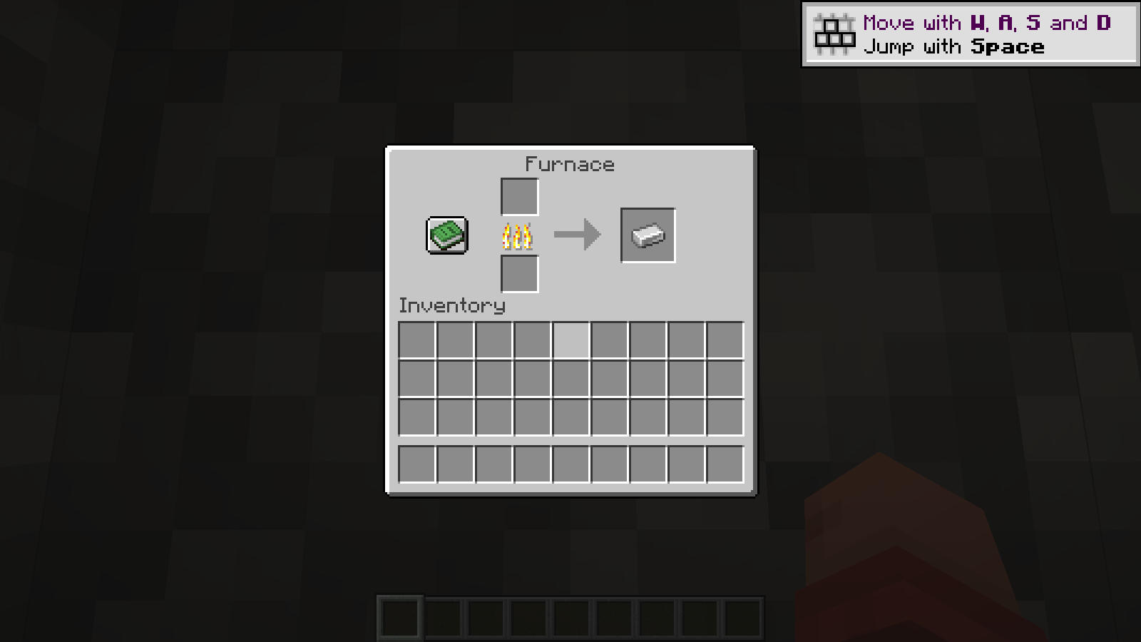 The real furnace produces one iron ingot; the output remains in the saved world.