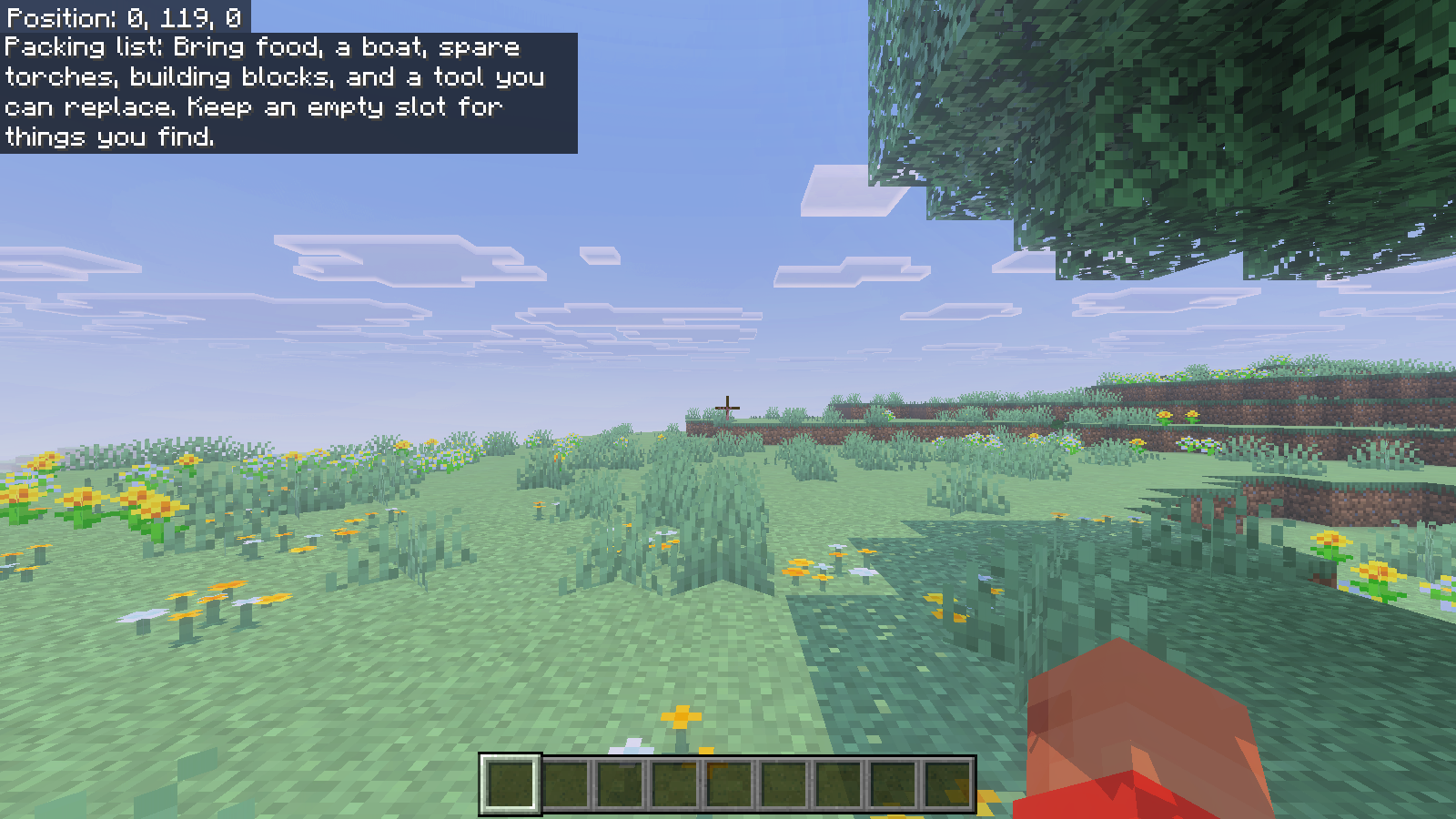 Packing list message in Bedrock, distinct from the river route message.