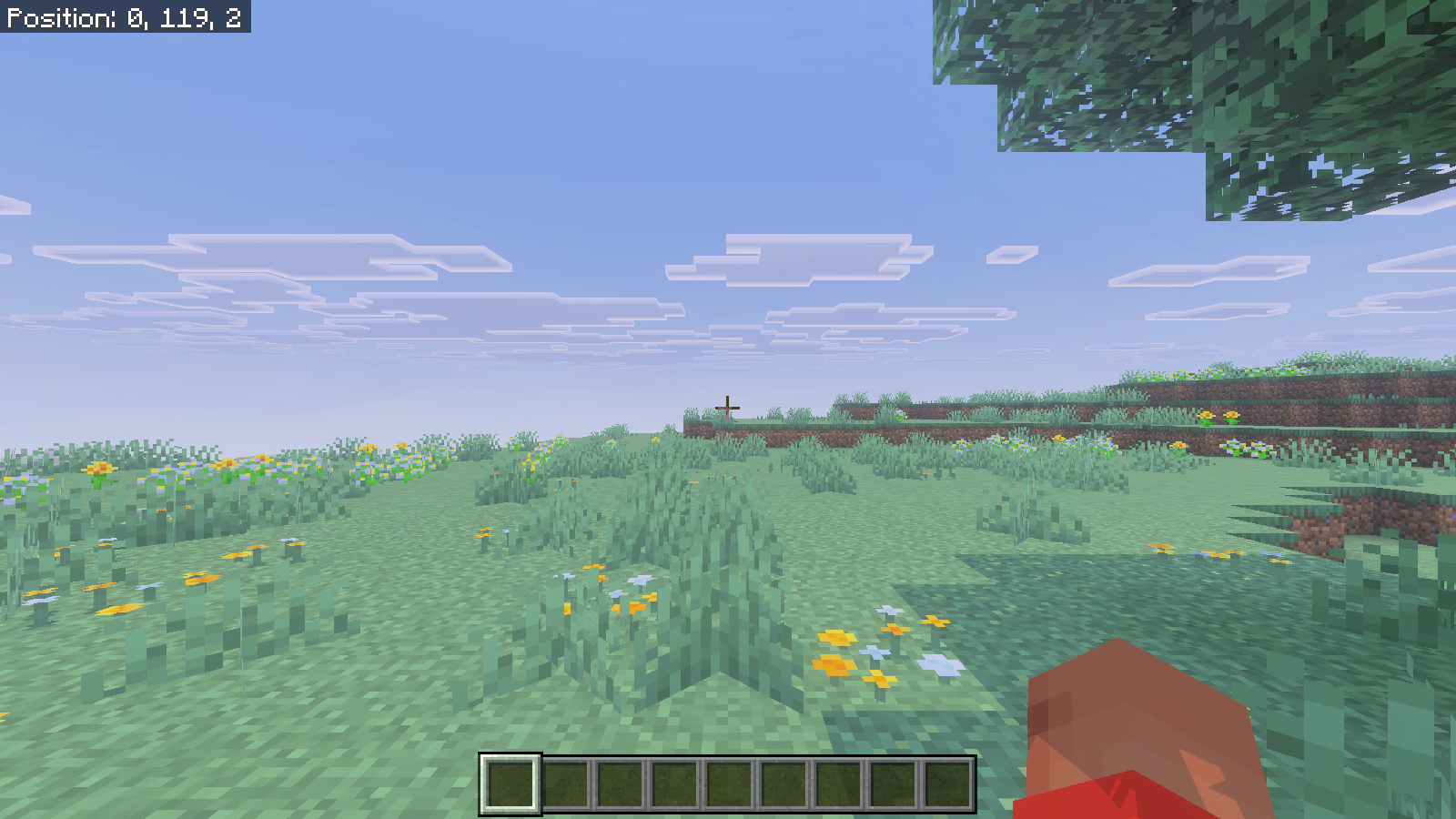 Clear Bedrock meadow view after closing Trail Notes, with Position0,119,2 displayed.