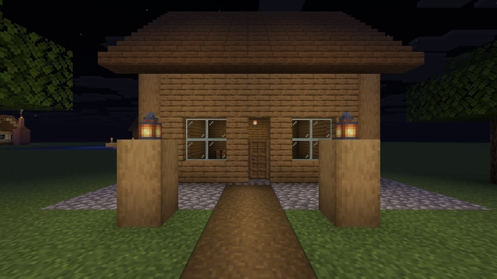 Two lantern posts distinguish the home entrance from ordinary route markers. Java 26.2 demonstration build.