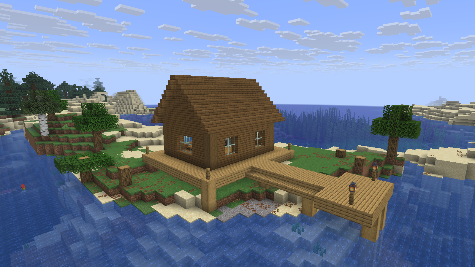 The field station beside a natural bay, with its timber landing meeting the water. Creative placement example.