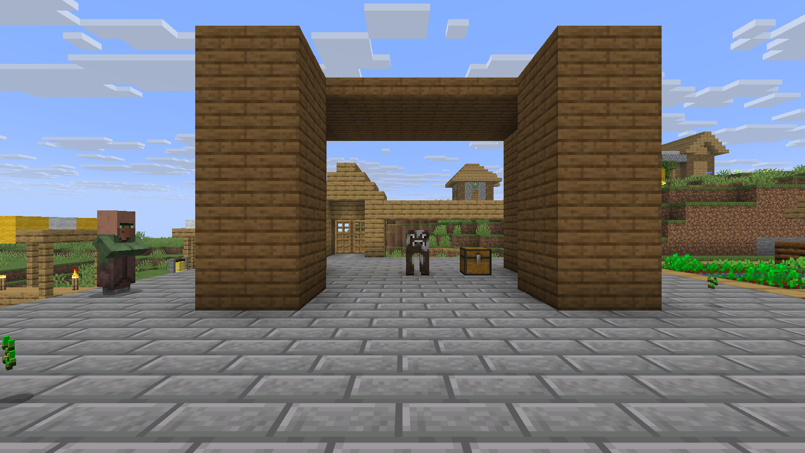 A Creative test booth with an open sightline to the same cow and chest. EntityCulling marks both as visible.