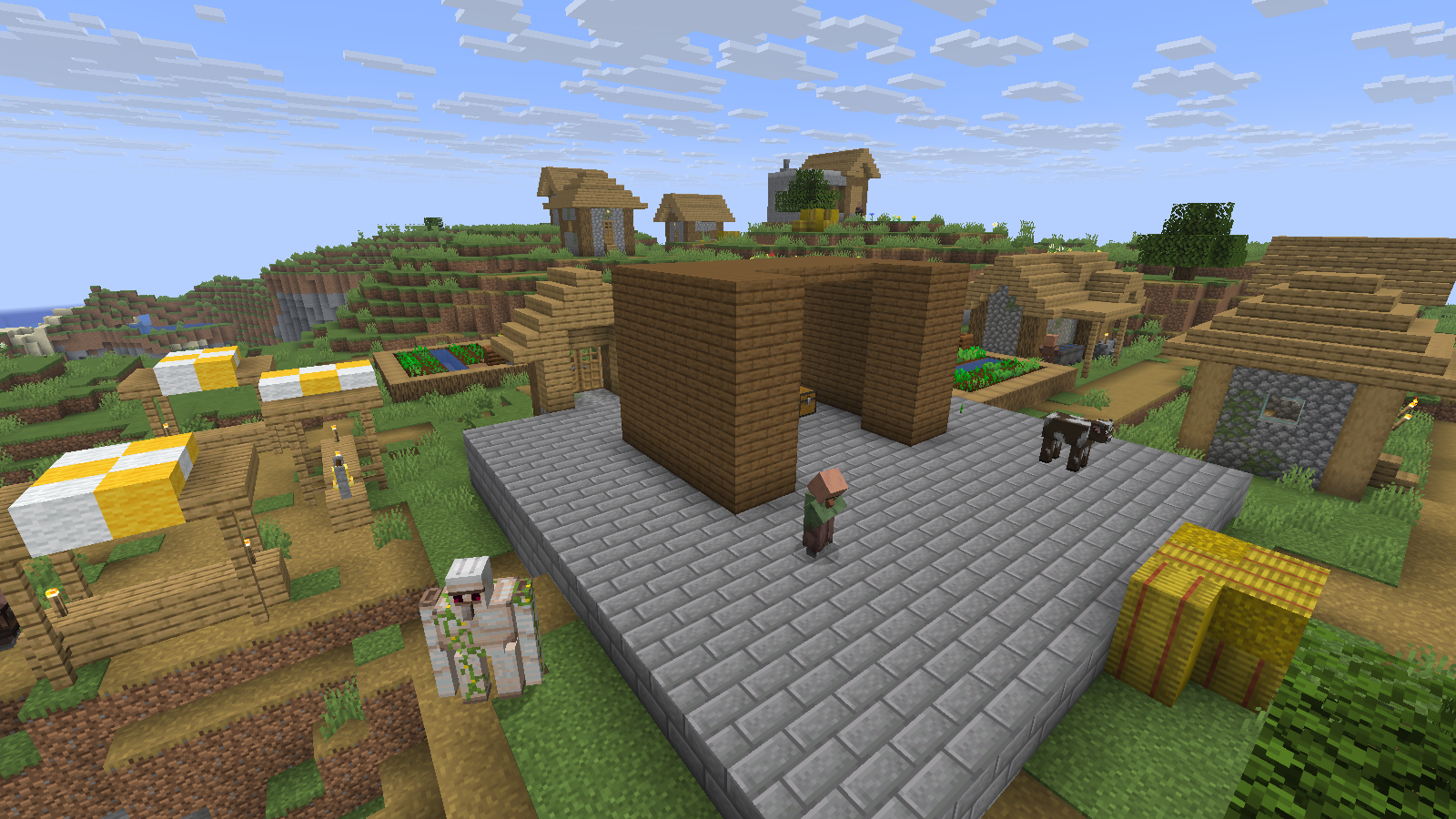 The small Creative test booth sits in an existing village. This setup checks occlusion behavior, not an FPS improvement.