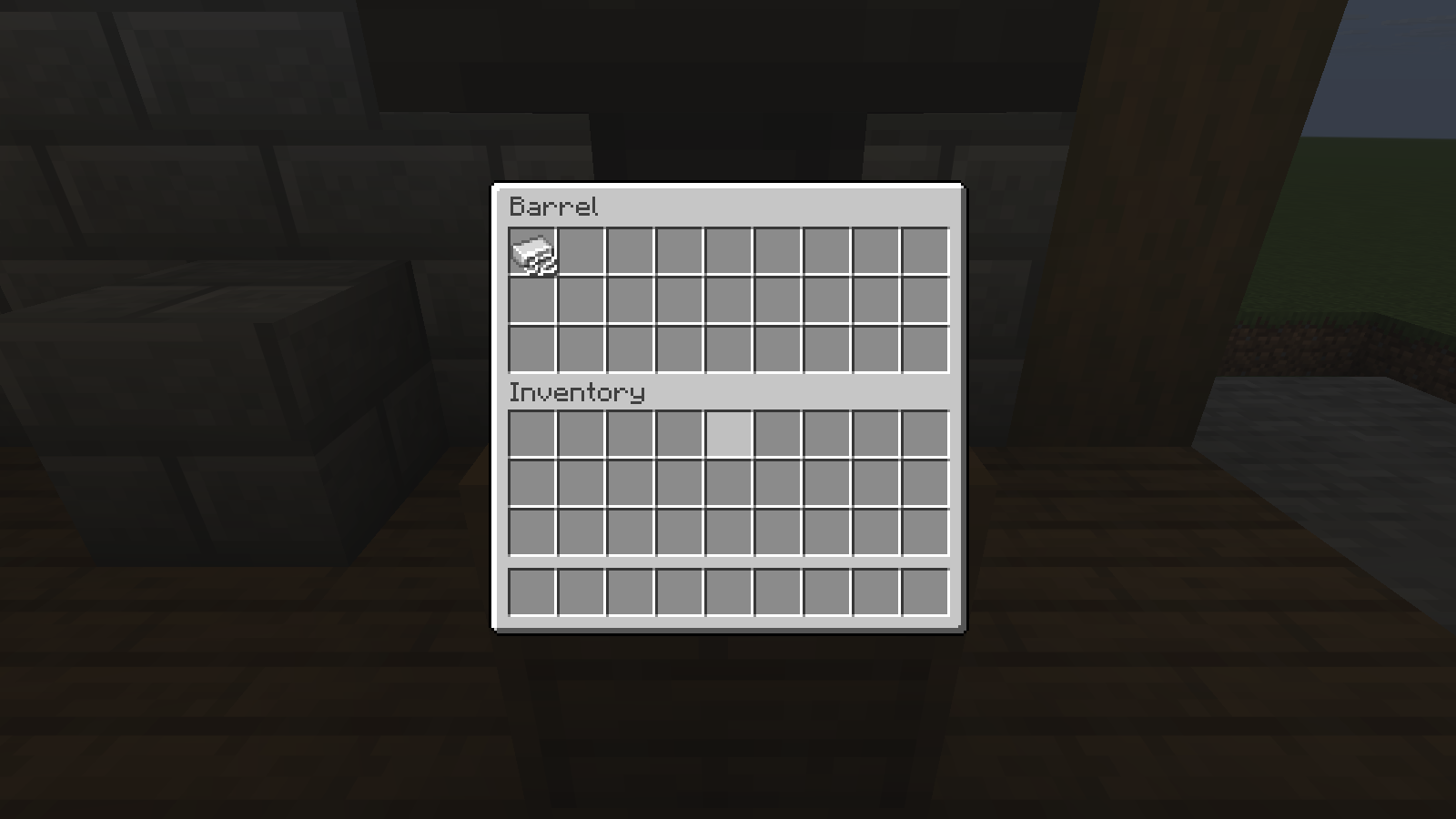 The second barrel contains 32 iron ingots after the hopper is unlocked.