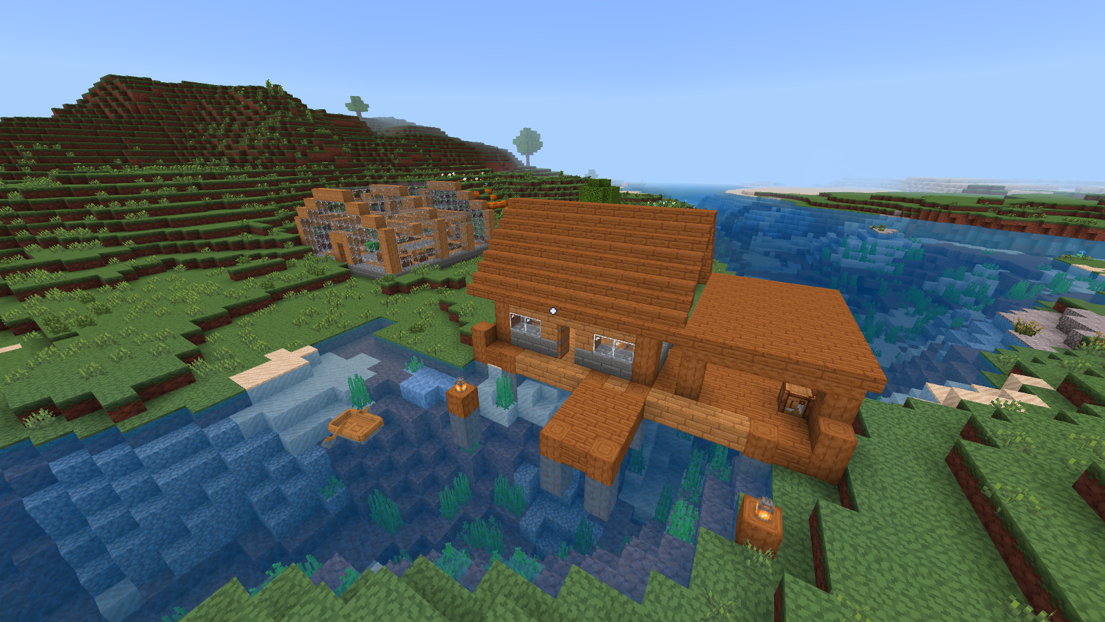 River warehouse with warm orange-brown timber, a gray stone base and Devamped textures.