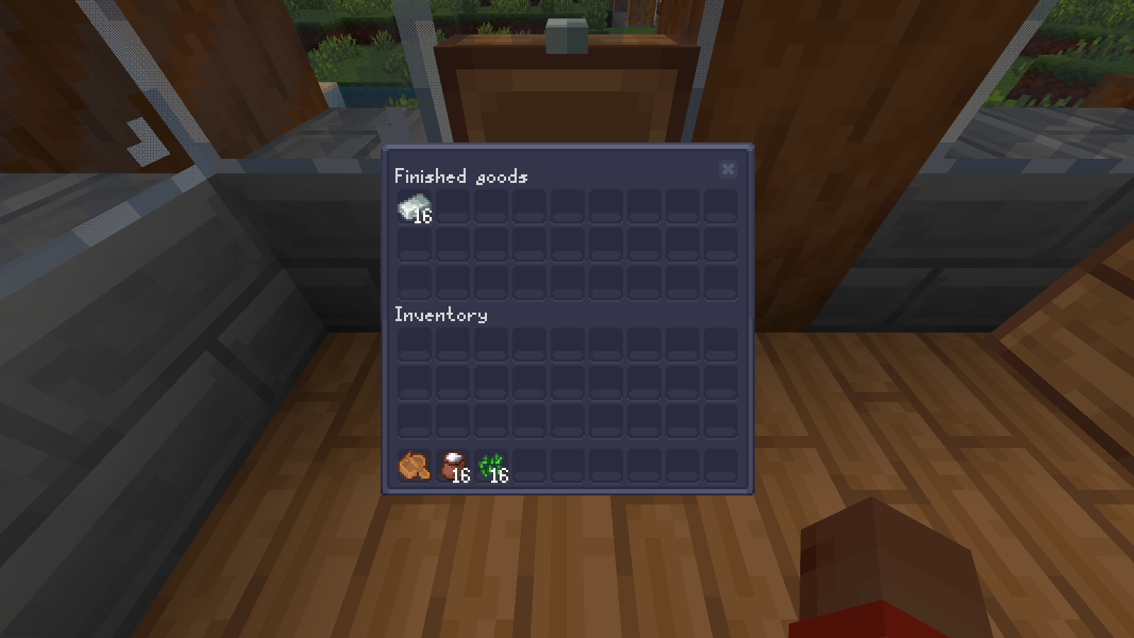 Dark blue Devamped chest interface with custom font and a stack of 16 iron ingots.