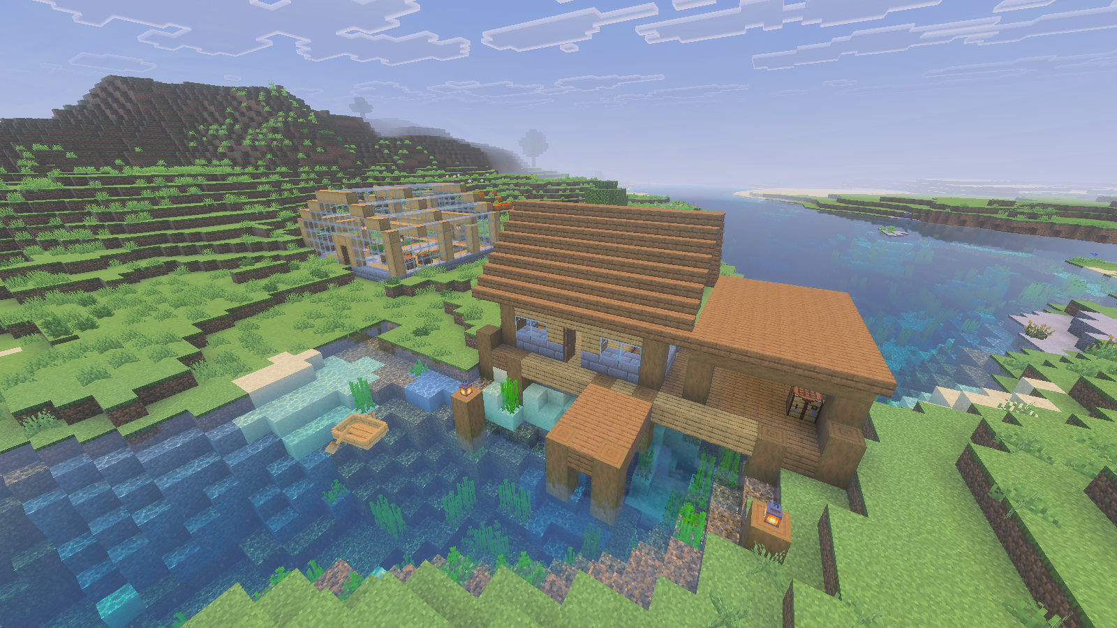 The same warehouse and river in stock Vibrant Visuals for comparison.
