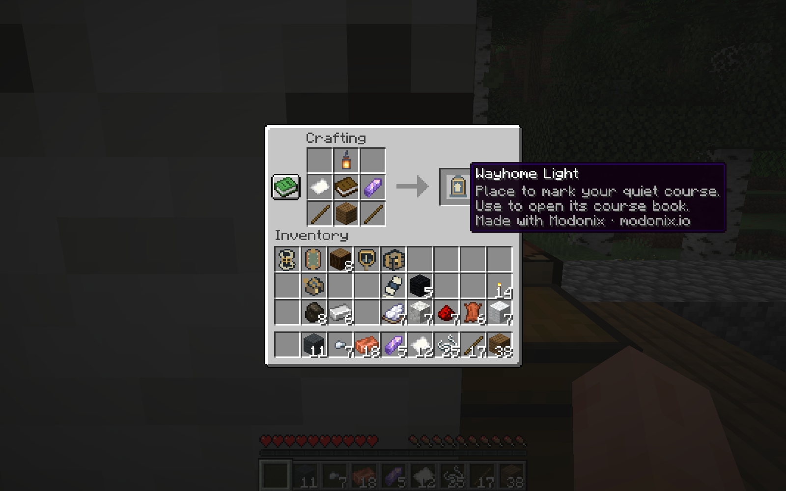 The Wayhome Light recipe in Minecraft’s actual crafting table.