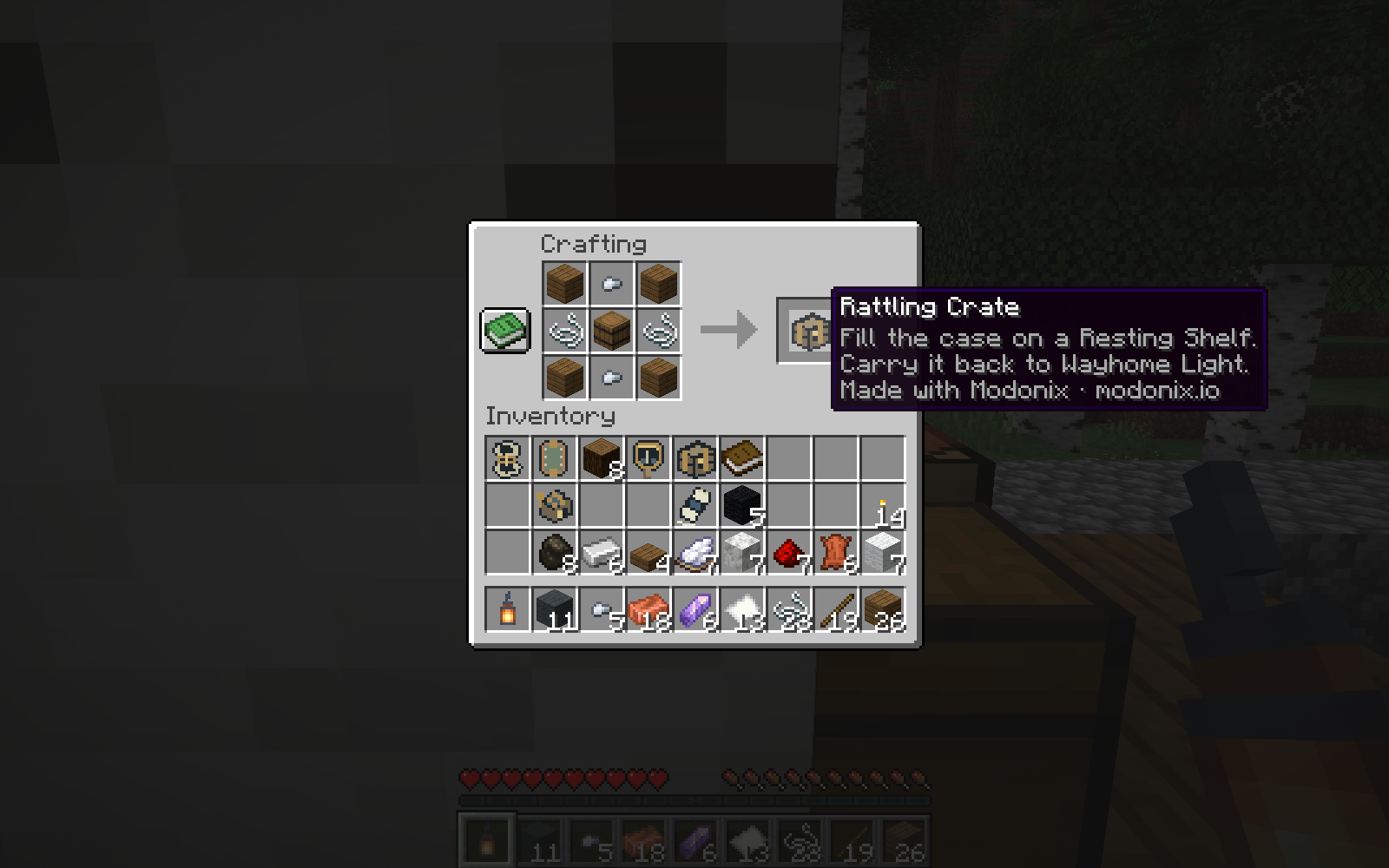 The Rattling Crate recipe in Minecraft’s actual crafting table.
