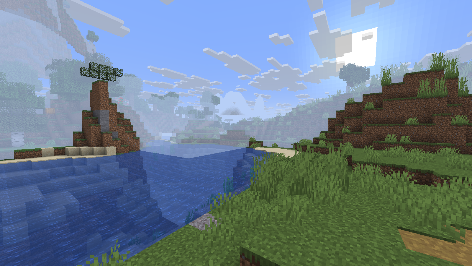 A river bend with default Java lighting and Miniature Shader disabled.