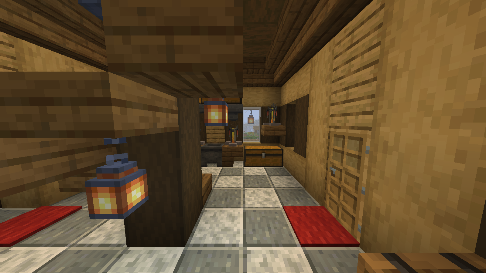 Storage chests and brewing stands inside the imported smallhouse1 schematic.