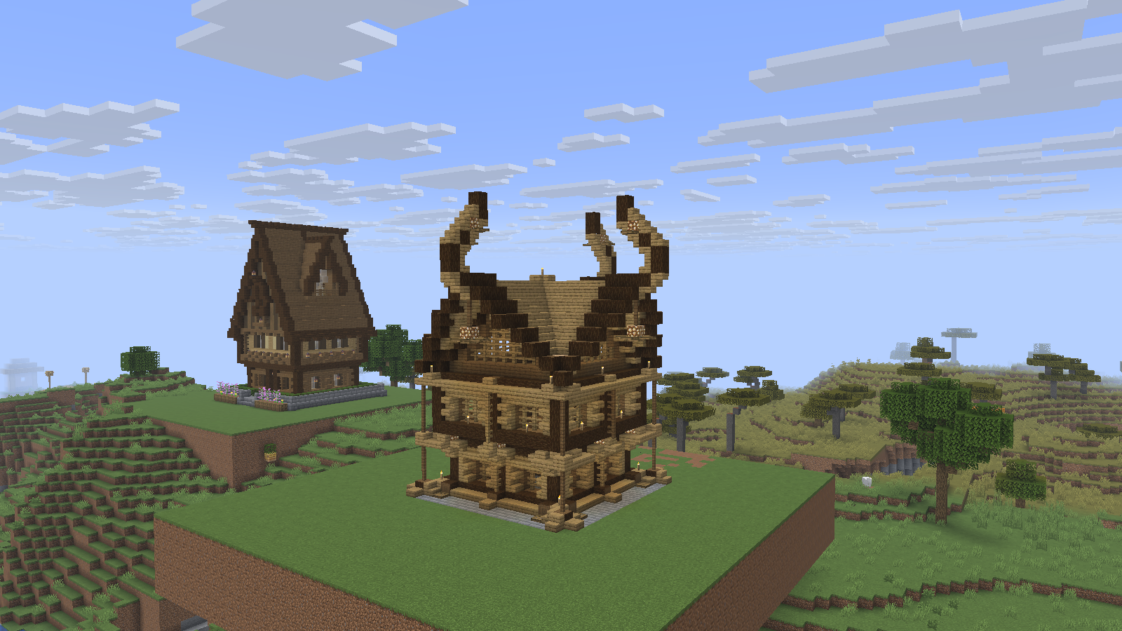 The viking-house1 schematic with curved roof ends and timber framing in our Java demonstration world.