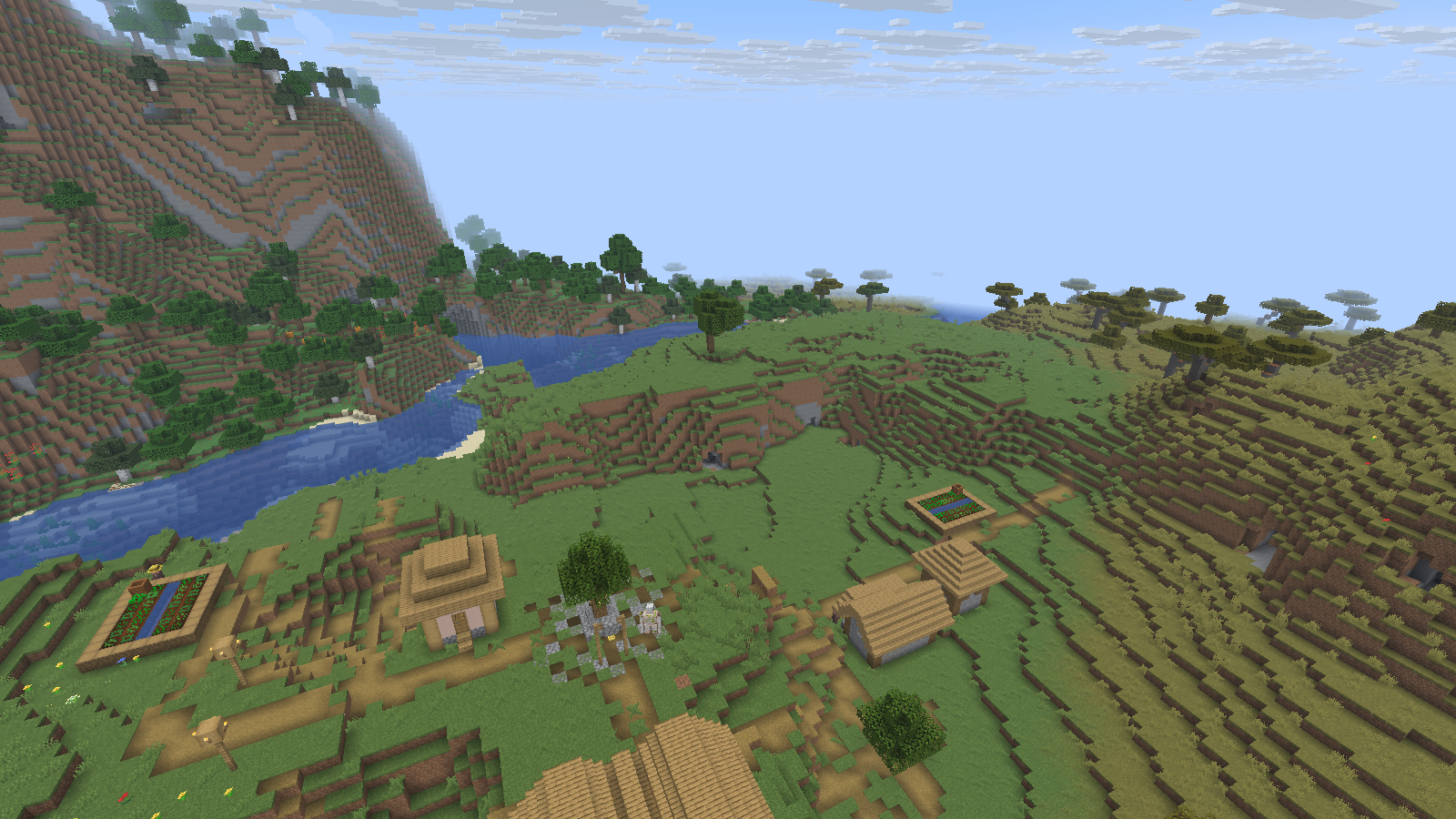 Our Fabric instance opens a village world with FerriteCore enabled.