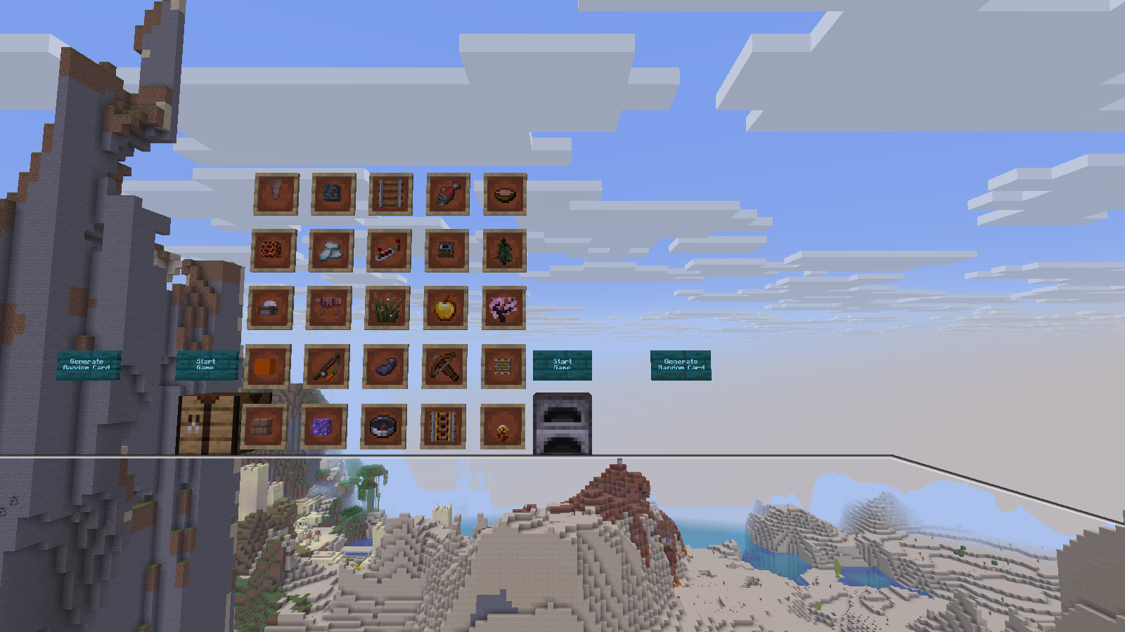 Fetchr 5.4-beta3 displays a newly generated Bingo board above its starting landscape on Java 26.2.