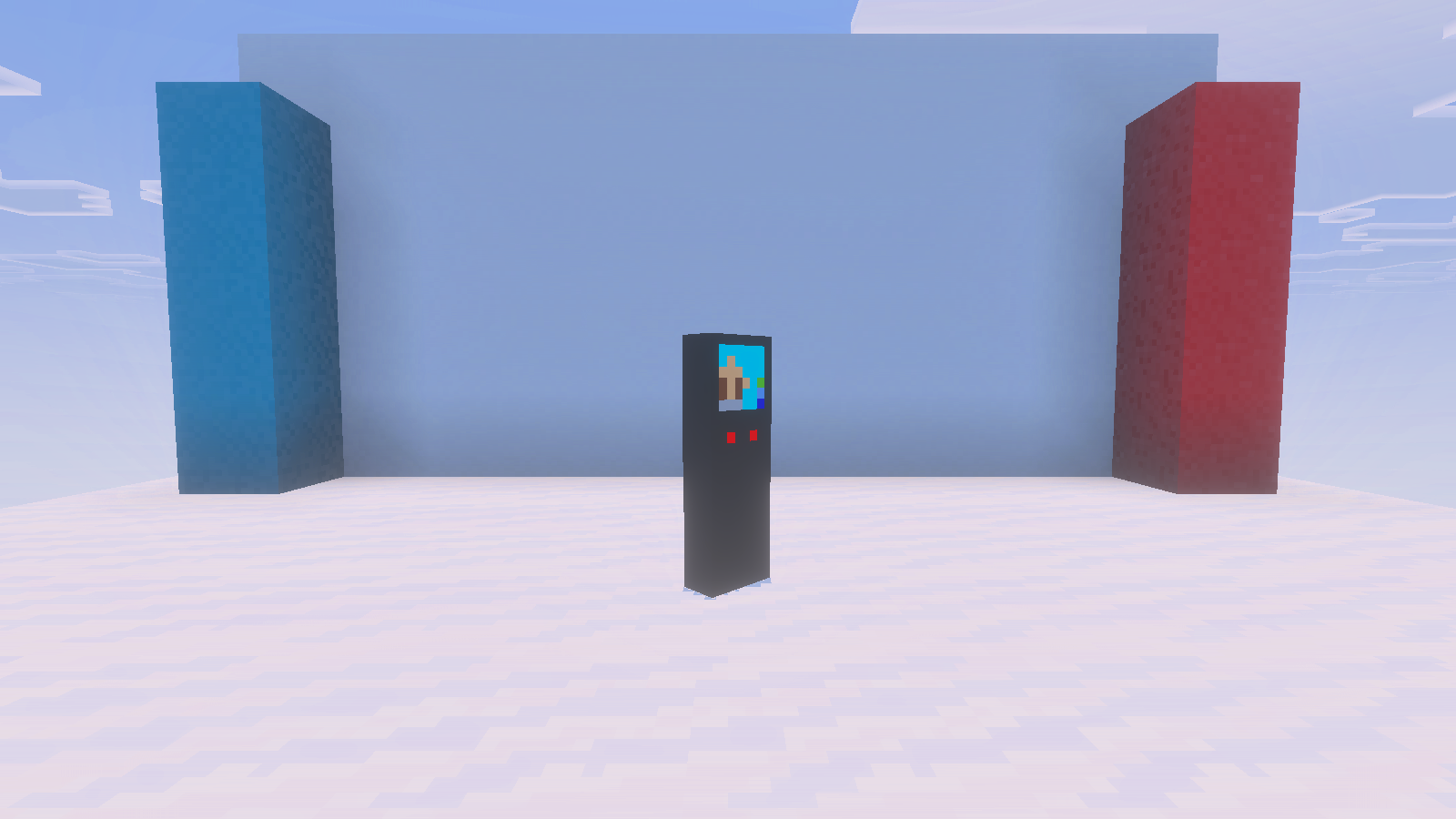 Village Defense skin imported into Bedrock and photographed against the same bright display wall.